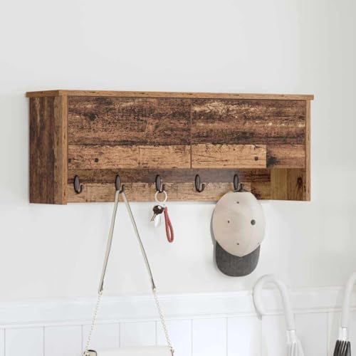 HETFTJN Wandgarderobe Altholz 80 x 20 x 30 cm Modernes Wandregal mit Ablagefach und Haken für Flur Eingangsbereich und Wohnzimmer HETFTJN Wandgarderobe Altholz 80 x 20 x 30 cm Modernes Wandregal mit Ablagefach und Haken für Flur Eingangsbereich und Wohnzimmer von HETFTJN