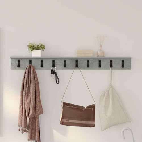 HETFTJN Wandgarderobe Betongrau 100 cm Modernes Wandregal mit Haken und Ablagebrett aus Holzwerkstoff für Flur Eingangsbereich und Wohnzimmer HETFTJN Wandgarderobe Betongrau 100 cm Modernes Wandregal mit Haken und Ablagebrett aus Holzwerkstoff für Flur Eingangsbereich und Wohnzimmer von HETFTJN