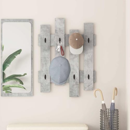 HETFTJN Wandgarderobe Betongrau 60 x 3 x 82 cm Moderner Garderobenständer aus Holzwerkstoff mit Regalen und Haken für Flur Eingangsbereich und Wohnzimmer von HETFTJN