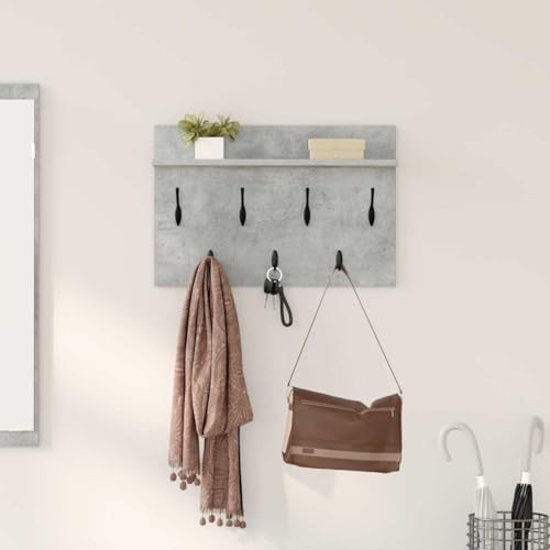 HETFTJN Wandgarderobe Betongrau 60x40x12cm Holzwerkstoff Modernes Design mit Regalen und Haken für Flur Eingangsbereich HETFTJN Wandgarderobe Betongrau 60x40x12cm Holzwerkstoff Modernes Design mit Regalen und Haken für Flur Eingangsbereich von HETFTJN