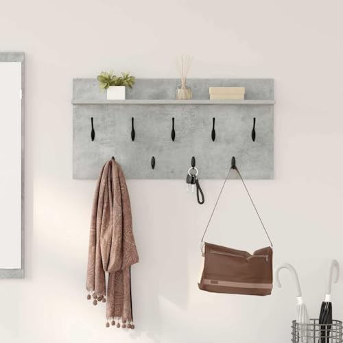 HETFTJN Wandgarderobe Betongrau 80x40x12cm Modernes Design mit Holzwerkstoff Regalen und Haken für Flur Eingangsbereich von HETFTJN
