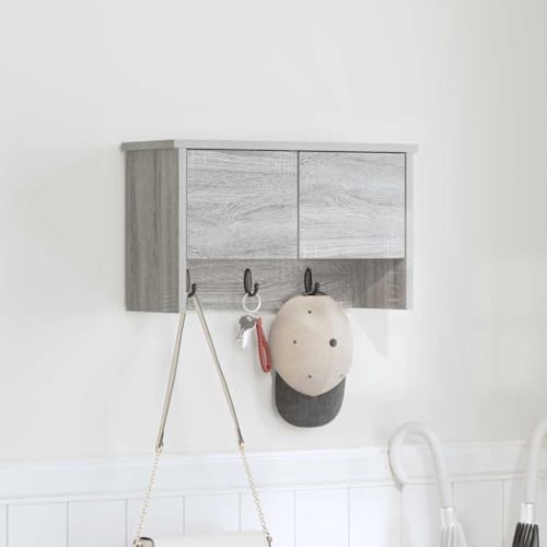 HETFTJN Wandgarderobe Grau Sonoma 50 x 20 x 30 cm Modernes Wandregal mit Aufbewahrungsfach und Haken für Flur Eingangsbereich und Wohnzimmer HETFTJN Wandgarderobe Grau Sonoma 50 x 20 x 30 cm Modernes Wandregal mit Aufbewahrungsfach und Haken für Flur Eingangsbereich und Wohnzimmer von HETFTJN