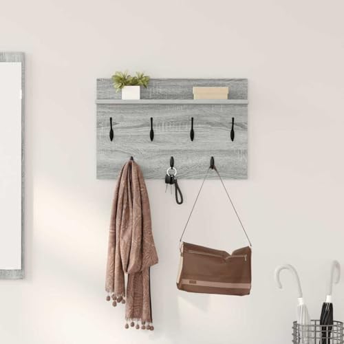 HETFTJN Wandgarderobe Grau Sonoma 60x40x12 cm Holzwerkstoff Modernes Design mit Regalen und Haken für Flur und Eingangsbereich HETFTJN Wandgarderobe Grau Sonoma 60x40x12 cm Holzwerkstoff Modernes Design mit Regalen und Haken für Flur und Eingangsbereich von HETFTJN