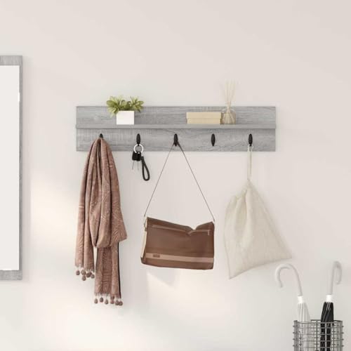 HETFTJN Wandgarderobe Grau Sonoma 80 x 10,5 x 18 cm Moderner Holzwerkstoff Garderobenständer mit Metallhaken für Flur und Eingangsbereich HETFTJN Wandgarderobe Grau Sonoma 80 x 10,5 x 18 cm Moderner Holzwerkstoff Garderobenständer mit Metallhaken für Flur und Eingangsbereich von HETFTJN