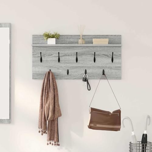HETFTJN Wandgarderobe Grau Sonoma 80x40x12 cm Holzwerkstoff Modernes Design mit Regalen und Haken für Flur und Eingangsbereich HETFTJN Wandgarderobe Grau Sonoma 80x40x12 cm Holzwerkstoff Modernes Design mit Regalen und Haken für Flur und Eingangsbereich von HETFTJN
