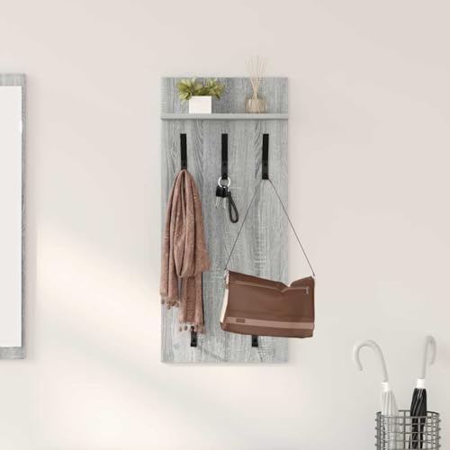 HETFTJN Wandgarderobe Grau Sonoma 90 x 40 x 10 cm aus Holzwerkstoff mit 3 Regalbrettern und Haken Modernes Design für Flur Eingangsbereich und Wohnzimmer von HETFTJN