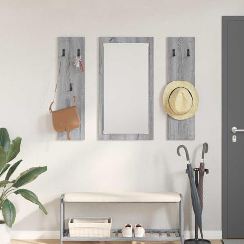 HETFTJN Wandgarderobe Grau Sonoma 96 x 1.5 x 90 cm aus Holzwerkstoff mit 3 Haken für Kleidung und Accessoires Modernes Design für Flur Eingang und Wohnzimmer von HETFTJN