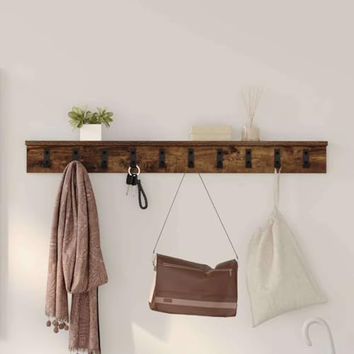 HETFTJN Wandgarderobe Räuchereiche 100 x 10.5 x 10.5 cm Modernes Design mit Metallhaken und Ablagebrett aus Holzwerkstoff Robust und Platzsparend für Flur Eingangsbereich und Wohnzimmer von HETFTJN