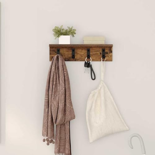 HETFTJN Wandgarderobe Räuchereiche 40 x 10,5 x 10,5 cm Moderner Garderobenständer aus Holzwerkstoff mit Metallhaken und Ablagebrett für Flur Eingangsbereich HETFTJN Wandgarderobe Räuchereiche 40 x 10,5 x 10,5 cm Moderner Garderobenständer aus Holzwerkstoff mit Metallhaken und Ablagebrett für Flur Eingangsbereich von HETFTJN