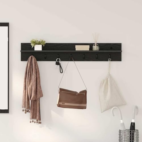 HETFTJN Wandgarderobe Schwarz Eiche 100 x 10.5 x 18 cm Moderner Garderobenständer aus Holzwerkstoff mit Metallhaken Stabilität und Elegant für Flur Eingangsbereich von HETFTJN