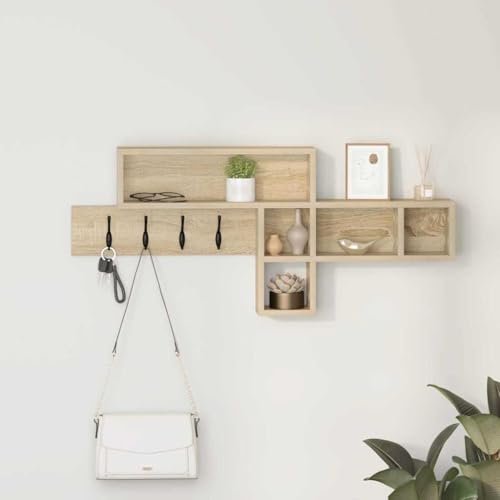 HETFTJN Wandgarderobe Sonoma Eiche 100 x 12 x 43 5 cm Holzwerkstoff Modernes Design mit Stauraum für Flur Eingangsbereich und Wohnzimmer von HETFTJN