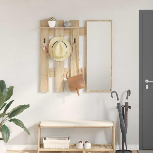 HETFTJN Wandgarderobe Sonoma Eiche 100x10x100cm Holzwerkstoff Modernes Design mit Mehreren Haken für Flur Wohnzimmer und Eingangsbereich von HETFTJN