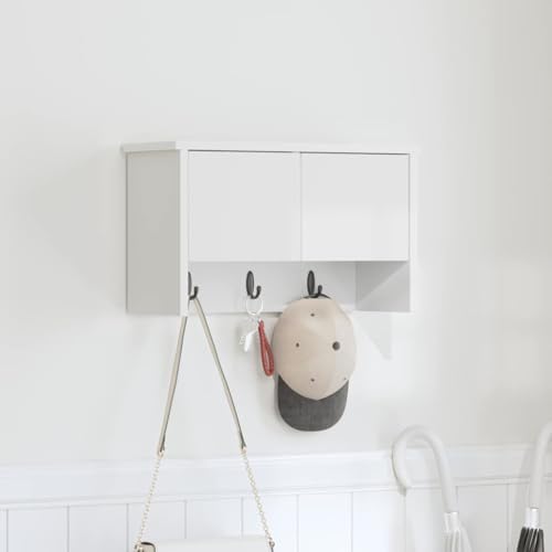 HETFTJN Wandgarderobe Weiß 50 x 20 x 30 cm Modernes Wandregal mit Aufbewahrungsfach und Haken für Flur Eingangsbereich und Wohnzimmer HETFTJN Wandgarderobe Weiß 50 x 20 x 30 cm Modernes Wandregal mit Aufbewahrungsfach und Haken für Flur Eingangsbereich und Wohnzimmer von HETFTJN