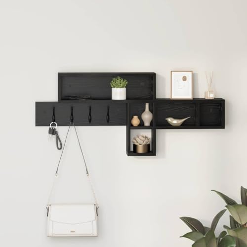 HETFTJN Wandgarderobe aus Holzwerkstoff 100 x 12 x 43,5 cm in Schwarz Eiche Modernes Design mit Stauraum für Flur Eingangsbereich und Wohnzimmer von HETFTJN