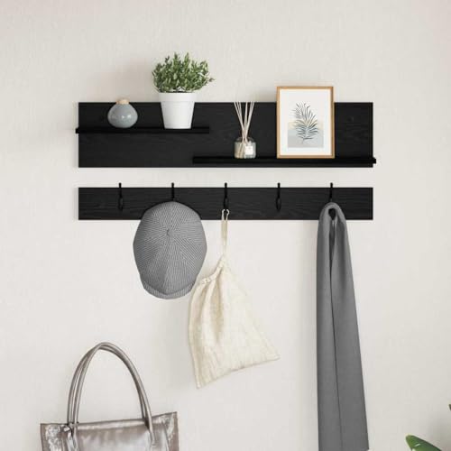 HETFTJN Wandgarderobe aus Holzwerkstoff 90 x 15 x 36 cm in Schwarze Eiche mit Regalbrett für Jacken und Accessoires Modernes Design für Flur und Eingangsbereich von HETFTJN