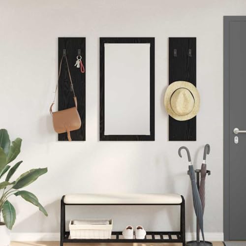 HETFTJN Wandgarderobe aus Holzwerkstoff 96 x 1.5 x 90 cm Schwarze Eiche Modernes Design mit Haken für Flur Eingang und Wohnzimmer von HETFTJN