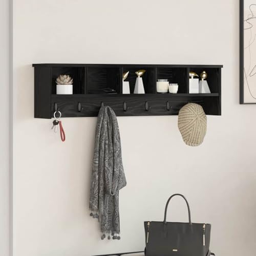 HETFTJN Wandgarderobe aus Holzwerkstoff mit Regalbrett 100 x 16 x 26 cm in Schwarze Eiche Modernes Design für Flur Eingangsbereich und Wohnzimmer von HETFTJN
