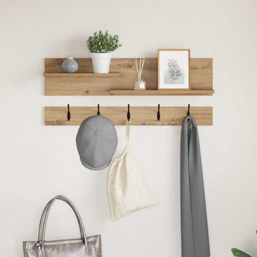 HETFTJN Wandgarderobe mit Ablagebrett Eiche Handwerklich 90x15x36cm Holzwerkstoff Modernes Design für Flur Eingangsbereich von HETFTJN