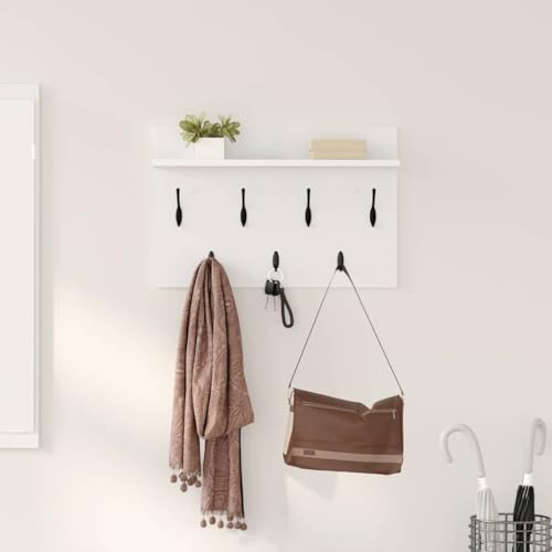 HETFTJN Wandgarderobe mit Regal Weiß 60x40x12 cm Holzwerkstoff Modernes Design für Flur Eingangsbereich und Wohnzimmer von HETFTJN