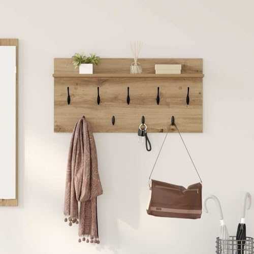 HETFTJN Wandgarderobe mit Regalbrett 80 x 40 x 12 cm aus Holzwerkstoff in Eiche Handwerklich Modernes Design für Flur Eingangsbereich und Wohnzimmer von HETFTJN