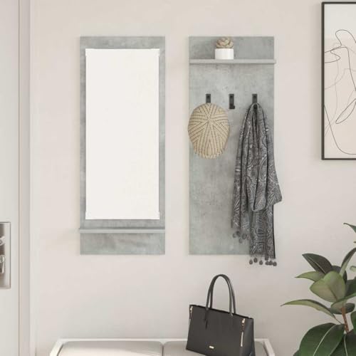 HETFTJN Wandkleiderständer Betongrau 70 x 10 x 90 cm aus Holzwerkstoff Modernes Design mit Haken und Regalbrettern für Flur Eingangsbereich und Wohnzimmer HETFTJN Wandkleiderständer Betongrau 70 x 10 x 90 cm aus Holzwerkstoff Modernes Design mit Haken und Regalbrettern für Flur Eingangsbereich und Wohnzimmer von HETFTJN