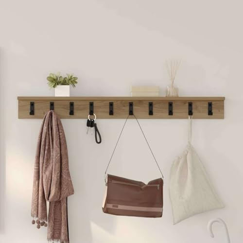 HETFTJN Wandmontierter Garderobenständer mit Regal 100 x 10.5 x 10.5 cm Eiche Handwerklich Holzwerkstoff Modernes Design Robust und Langlebig für Flur Eingangsbereich Büro von HETFTJN