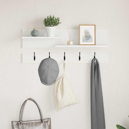 HETFTJN Wandmontierter Garderobenständer mit Regal Weiß 90 x 15 x 36 cm aus Holzwerkstoff Modernes Design für Flur Eingangsbereich und Windfang von HETFTJN