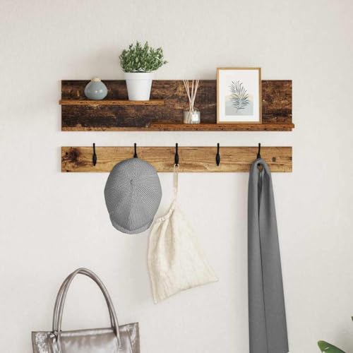 HETFTJN Wandmontierter Garderobenständer mit Regalbrett Altholz 90x15x36cm Holzwerkstoff Modernes Design für Flur Eingangsbereich und Windfang von HETFTJN