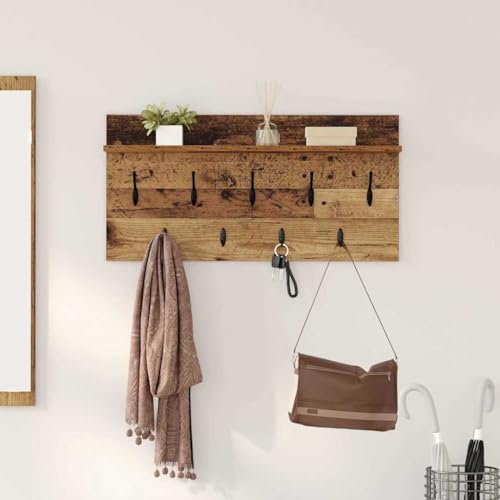 HETFTJN Wandmontierter Garderobenständer mit Regalbrett aus Holzwerkstoff Altholz 80 x 40 x 12 cm Modernes Design für Flur Eingangsbereich und Wohnzimmer von HETFTJN