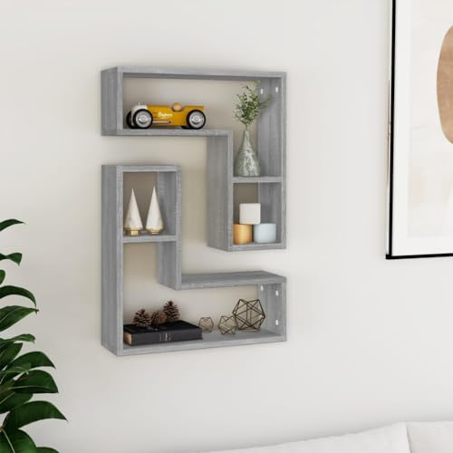 HETFTJN Wandregal 2er Set Grau Sonoma 50x15x50 cm aus Holzwerkstoff Schwebendes Regal mit Modernem Design für Bücher Dekoration und Pflanzen im Wohnzimmer Badezimmer oder Küche von HETFTJN