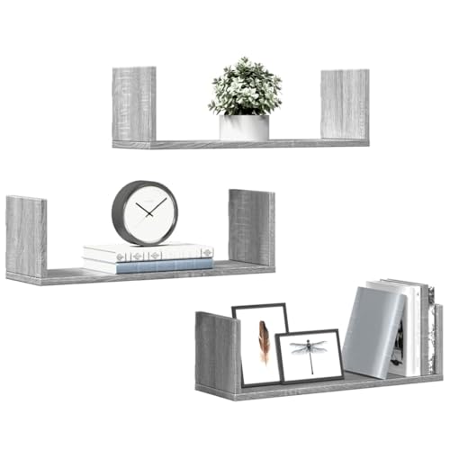 HETFTJN Wandregal 3 Stück Grau Sonoma 58 x 18 x 18 cm Holzwerkstoff Schwebendes Regal mit Robustem Design für Wohnzimmer Küche und Badezimmer von HETFTJN