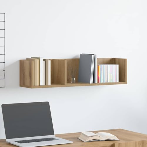 HETFTJN Wandregal Artisan Eiche 75x18x18 cm Holzwerkstoff Schwebendes CD Regal mit 3 Ablagefächern für Wohnzimmer und Badezimmer von HETFTJN