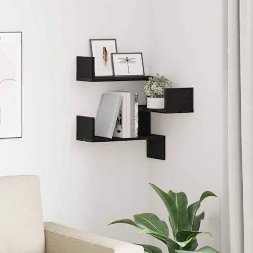 HETFTJN Wandregal Eckregal aus Holzwerkstoff in Schwarz Matt 40 x 40 x 49.5 cm Schwebendes Regal für Wohnzimmer Büro und Schlafzimmer HETFTJN Wandregal Eckregal aus Holzwerkstoff in Schwarz Matt 40 x 40 x 49.5 cm Schwebendes Regal für Wohnzimmer Büro und Schlafzimmer von HETFTJN