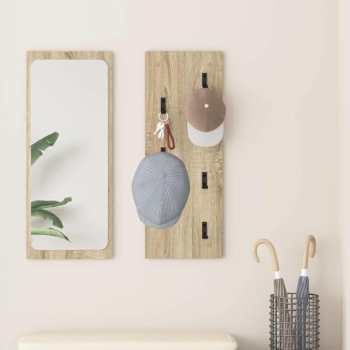 HETFTJN Wandregal Kleiderständer aus Holzwerkstoff Sonoma Eiche 30 x 1 5 x 80 cm Modernes Design mit Robusten Haken für Flur Eingangsbereich und Wohnzimmer von HETFTJN
