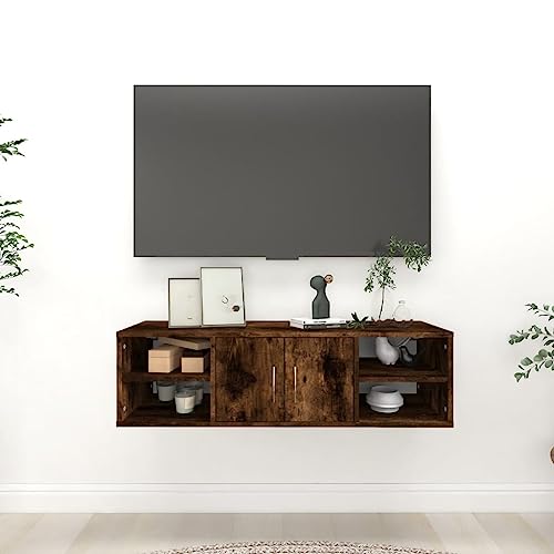HETFTJN Wandregal Räuchereiche 102x30x29 cm Holzwerkstoff Schwebendes Regal mit Elegantem Design für Bücher Deko und Pflanzen im Wohnzimmer Badezimmer oder Küche von HETFTJN