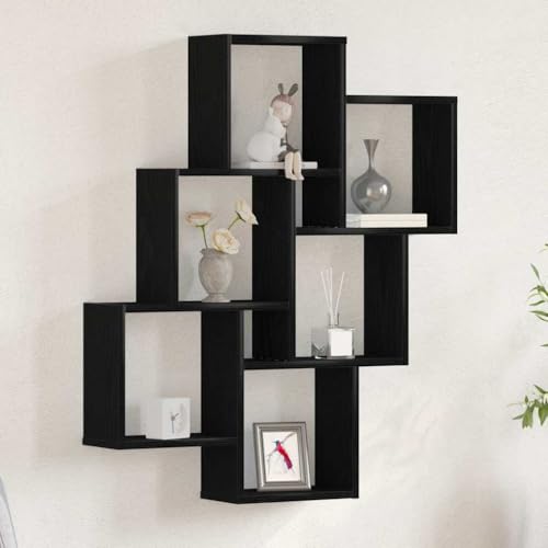 HETFTJN Wandregal Schwarz 78x15x92 cm Modernes Bücherregal aus Holzwerkstoff mit 6 Fächern Platzsparendes Design für Wohnzimmer Flur und Büro HETFTJN Wandregal Schwarz 78x15x92 cm Modernes Bücherregal aus Holzwerkstoff mit 6 Fächern Platzsparendes Design für Wohnzimmer Flur und Büro von HETFTJN