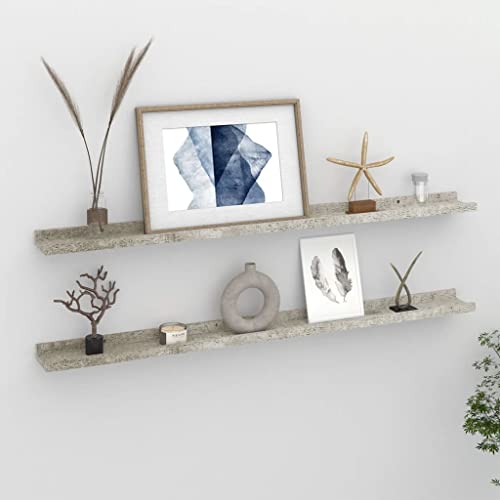 HETFTJN Wandregal Set 2 Stück Betongrau 100x9x3 cm aus robustem MDF Schwebendes Regal für Bücher Pflanzen und Deko im Wohnzimmer von HETFTJN