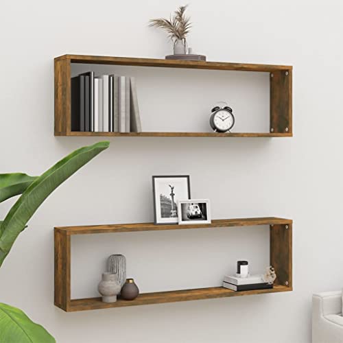 HETFTJN Wandregal Set 2 Stück aus Holzwerkstoff 100x15x30 cm Schwebendes Regal mit Modernem Design für Bücher Deko und Pflanzen im Wohnzimmer Schlafzimmer oder Flur von HETFTJN