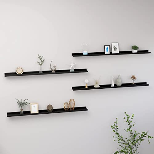 HETFTJN Wandregal Set 4 Stück Schwarz MDF Wandregale 115 x 9 x 3 cm Schwebendes Regal für Bücher Pflanzen und Deko im Wohnzimmer von HETFTJN