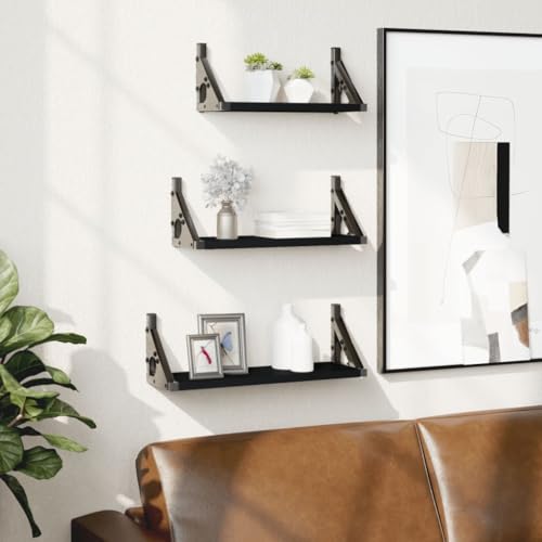 HETFTJN Wandregal Set aus Holzwerkstoff und Metall 30/35/40 x 12 x 13 cm Schwebendes Regal für Bücher Deko und Pflanzen im Wohnzimmer Badezimmer oder Küche von HETFTJN
