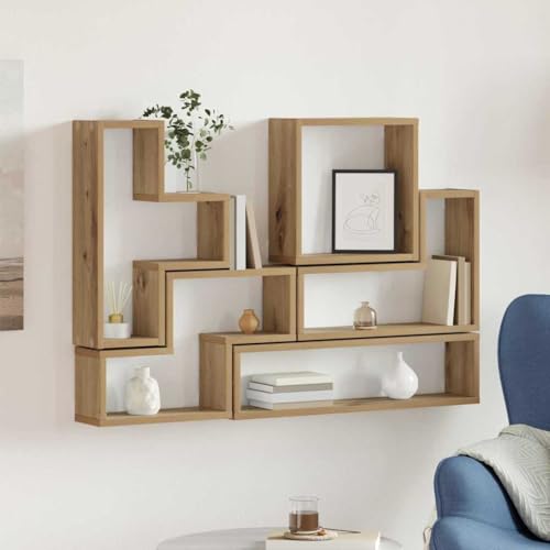 HETFTJN Wandregal Würfel Eiche Holzwerkstoff 96 x 12 x 64 cm Modernes Design mit Robustheit und Langlebigkeit für Wohnzimmer Schlafzimmer und Badezimmer von HETFTJN