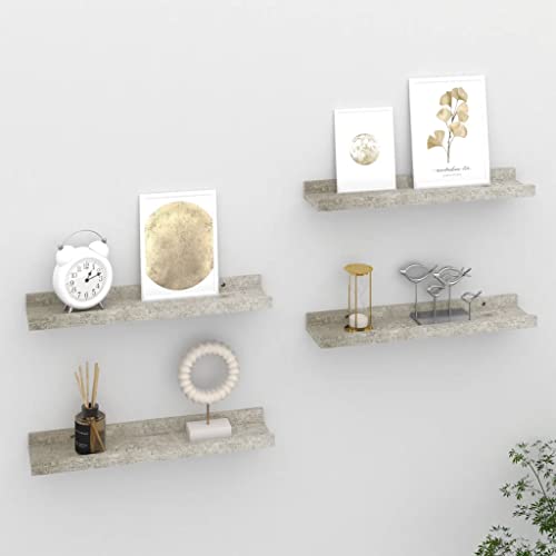 HETFTJN Wandregal aus MDF Betongrau 40x9x3 cm Set mit 4 Schwebenden Regalen für Bücher Pflanzen und Deko Robust & Platzsparend von HETFTJN