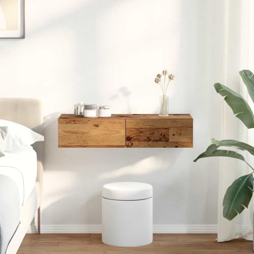 HETFTJN Wandregal mit Schublade Altholz Holzwerkstoff 80x33x17cm Schwebendes Regal mit Stauraum für Wohnzimmer Schlafzimmer und Badezimmer von HETFTJN