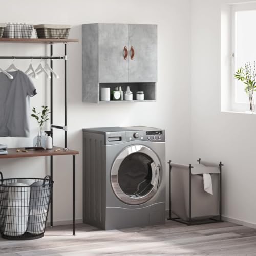 HETFTJN Wandschrank Betongrau 60x31x70 cm Holzwerkstoff Hängeschrank mit Stauraum für Küche Bad und Wohnzimmer Organizer für Aufbewahrung von HETFTJN