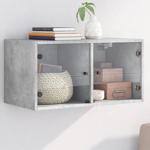 HETFTJN Wandschrank Betongrau mit Glastüren 68,5x37x35 cm Moderner Aufbewahrungsschrank für Büro Wohnzimmer und Küche HETFTJN Wandschrank Betongrau mit Glastüren 68,5x37x35 cm Moderner Aufbewahrungsschrank für Büro Wohnzimmer und Küche von HETFTJN