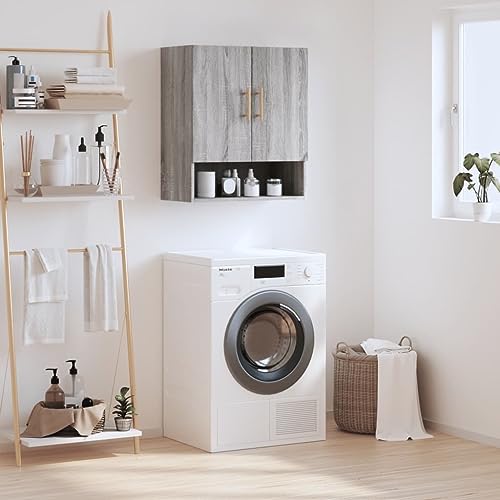 HETFTJN Wandschrank Grau Sonoma 60x31x70 cm Holzwerkstoff mit Stauraum und Präsentationsfläche für Küche Bad und Wohnzimmer von HETFTJN