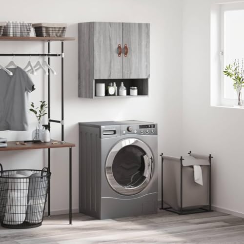HETFTJN Wandschrank Grau Sonoma 60x31x70 cm aus Holzwerkstoff mit Stauraum und Präsentationsfläche für Küche Bad und Wohnzimmer von HETFTJN