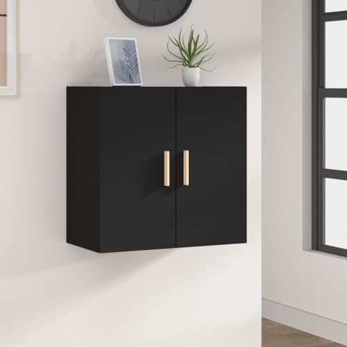HETFTJN Wandschrank Schwarz Holzwerkstoff 60x30x60 cm Moderner Lagerschrank mit 2 Fächern für Aufbewahrung von Büchern und Deko platzsparend für Wohnzimmer Schlafzimmer von HETFTJN