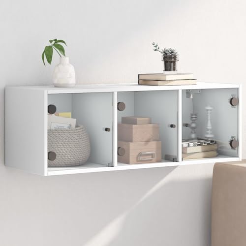 HETFTJN Wandschrank Weiß 102x37x35 cm mit Glastüren aus Holzwerkstoff Moderner Stauraum für Büro Wohnzimmer und Flur von HETFTJN