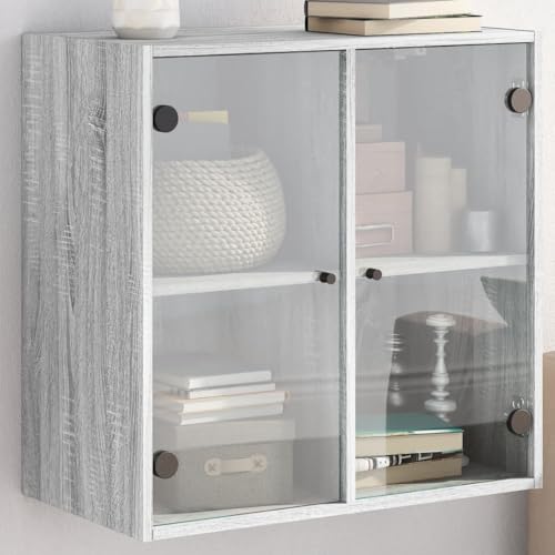 HETFTJN Wandschrank mit Glastüren Grau Sonoma 68x37x68,5 cm Moderner Aufbewahrungsschrank für Büro Wohnzimmer und Küche von HETFTJN